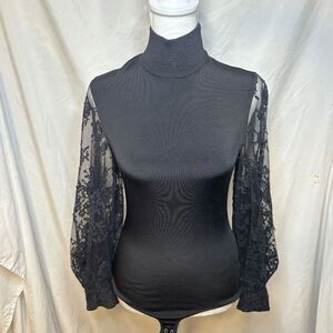 Givenchy Mesh Lace Bodysuit Mock Neck Floral Designer Womens